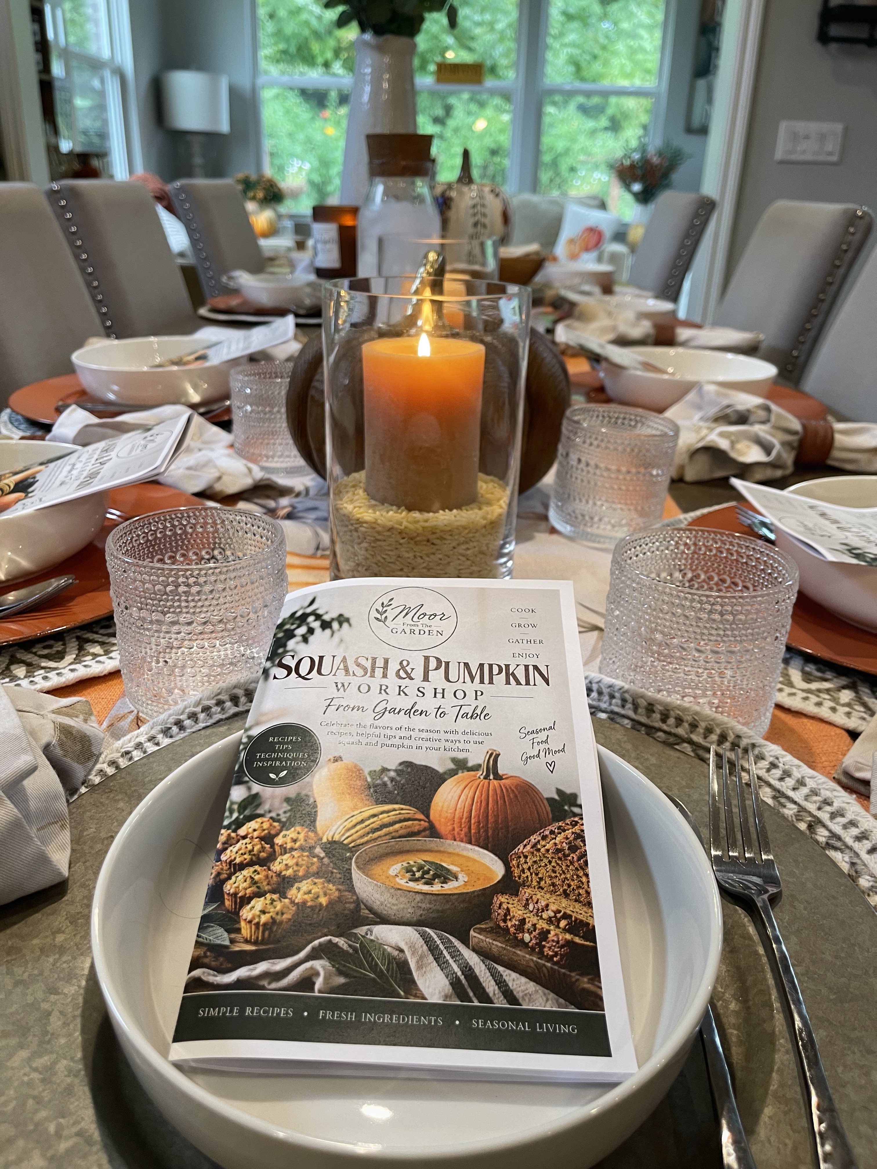 Workshop table set for the Squash & Pumpkin workshop with its booklet